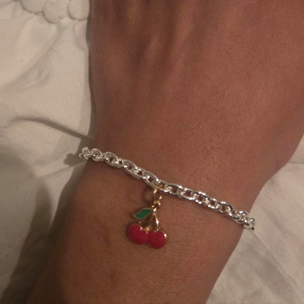 Red Heart Silver Bracelet Chain Link Jewelry